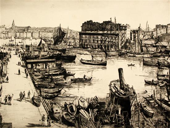 Job Nixon (1891-1938),3 engravings, Les Lavoirs, Vannes, Dieppe Harbour and Repair Yard, Marseilles